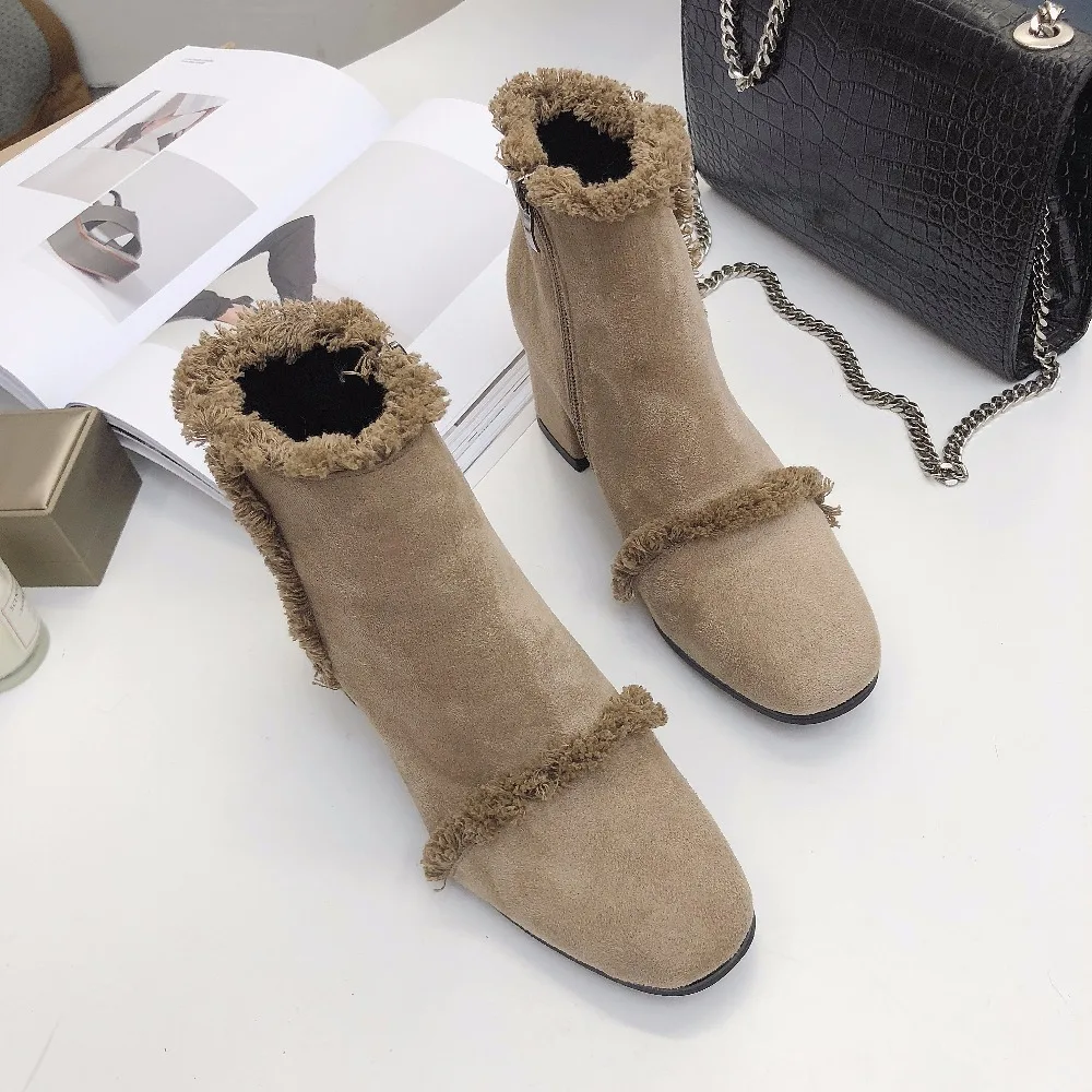 

Women's Plus Velvet Martin boots 2018 autumn and winter new Korean version of the wild women's boots high-heeled Martin boots