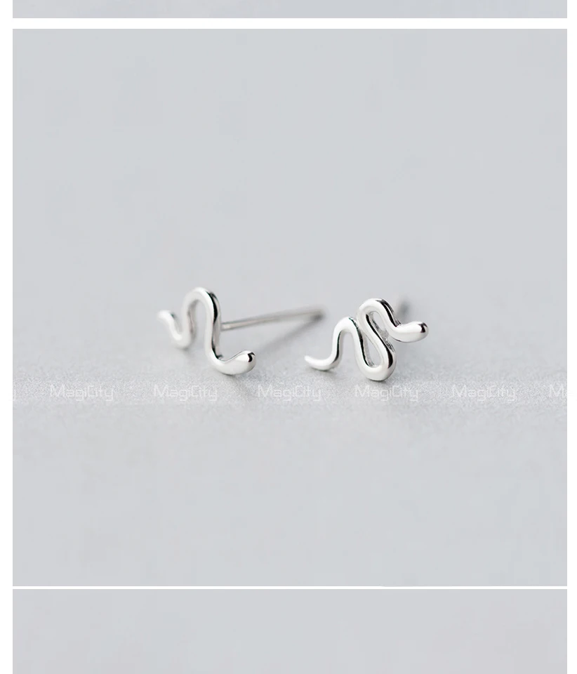 Exquisite 2018 100% 925 Sterling Silver Women's Jewelry Fashion Cute Tiny 0.6cmX1cm Snake Stud Earring Gift For Girl Kid Lady  (2)