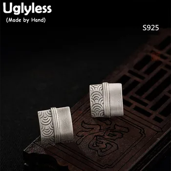 

Uglyless Real S 925 Sterling Silver Jewelry Handmade Women Engraved Totem Studs Earrings Vintage Ethnic Squared Brincos Bijoux