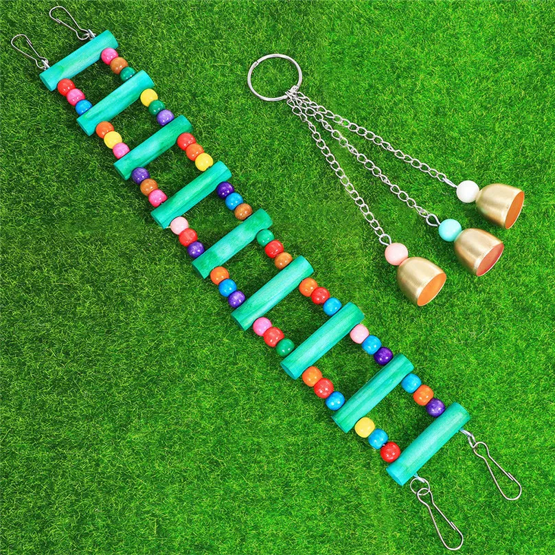  Pet Bird perches Hanging Swing Toy Bird Cage Pendant Chew Toy Colorful Bridge With Bell Bird Accessories #4m22 (7)
