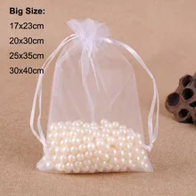 100/шт. 17x23,20x30,25x35,30x40 см Большой размер шнурок из органзы сумки мешки для свадебной вечеринки Рождественский подарок упаковка мешок