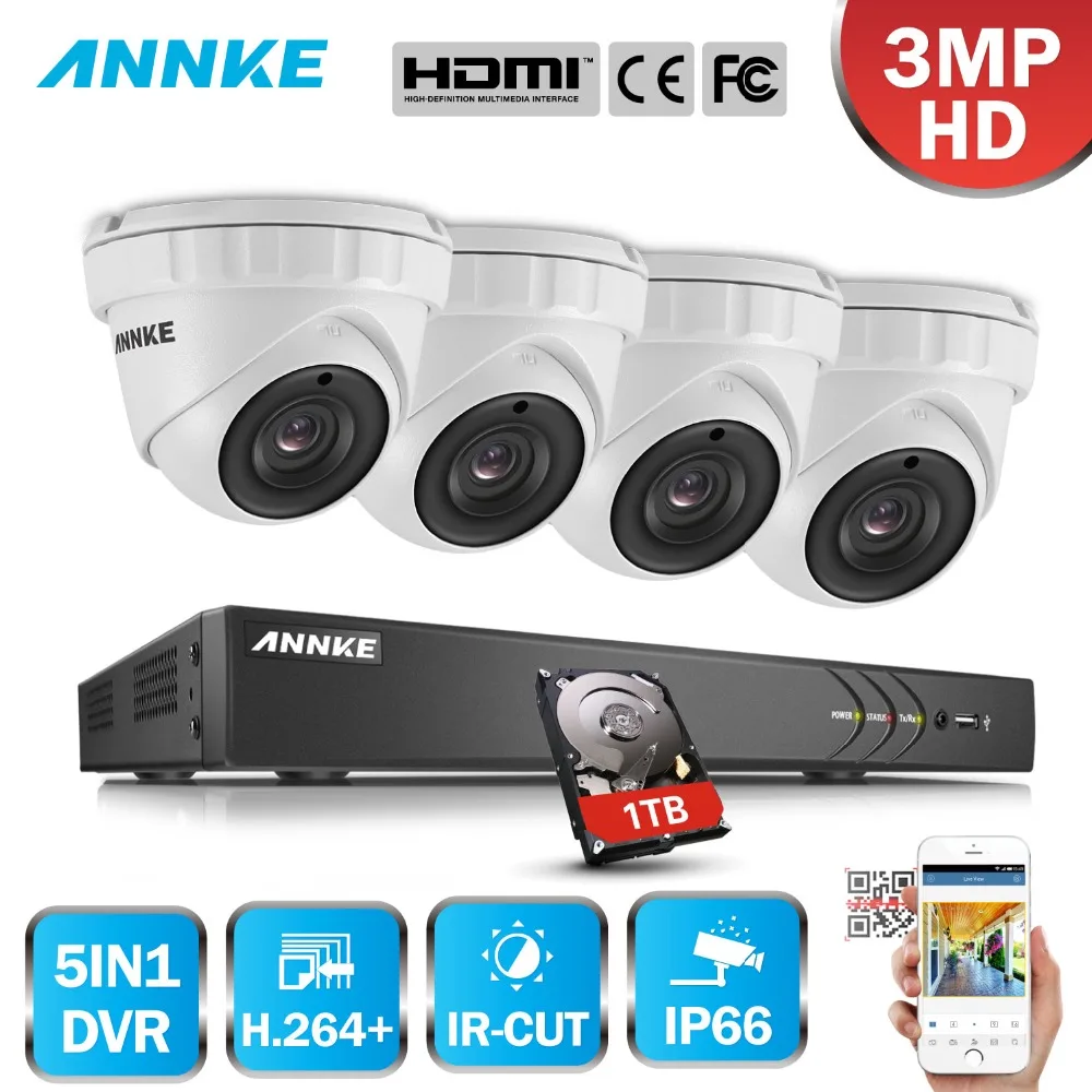 

ANNKE 3MP 16CH HD 5 IN 1 DVR Kit CCTV System 4pcs 3MP Security Bullet Camera IR Outdoor Home Waterproof Video Surveillance Kit