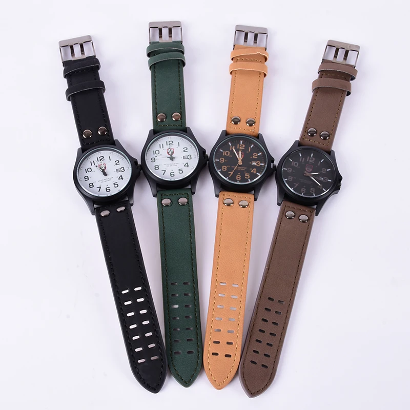 

Men's Relojes Sport Watches Men Military Leather Band Relogio masculino Quartz Fashion Wrist Watch