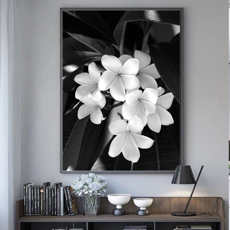 White Flowers Black Background Art Print