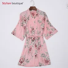 

2018 New Sexy Silk Satin Robe Femme Floral Bathrobe Short Vestidos Night Robe Bridesmaid Robes Dressing Gown For Women