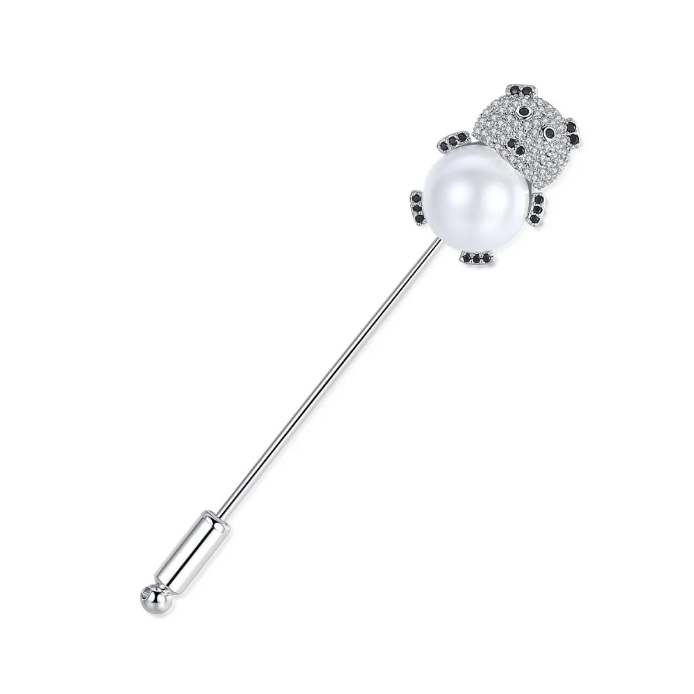 

Fashion Cute Bear Brooches For Women Girl Kid Pearl Cubic Zircoina Crystal Jewelry Lapel Pins Tie Clips Party Coat Accesories