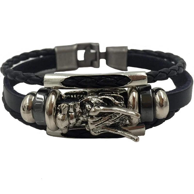 Bracelet hommes homme 2018 tibétain argent hommes bracelet en cuir mode