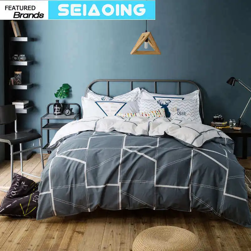 

geometric grey bed linens queen adults 100% cotton duvet quilt covers 4/5pc full sizes bedding set nordic sheet deer pillowcase