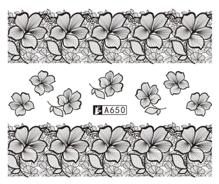48 листов в партии, Переводные ногти с водой, кружевные черные цветы, дизайн, маникюрные советы, инструмент для украшения ногтей, набор A625-672