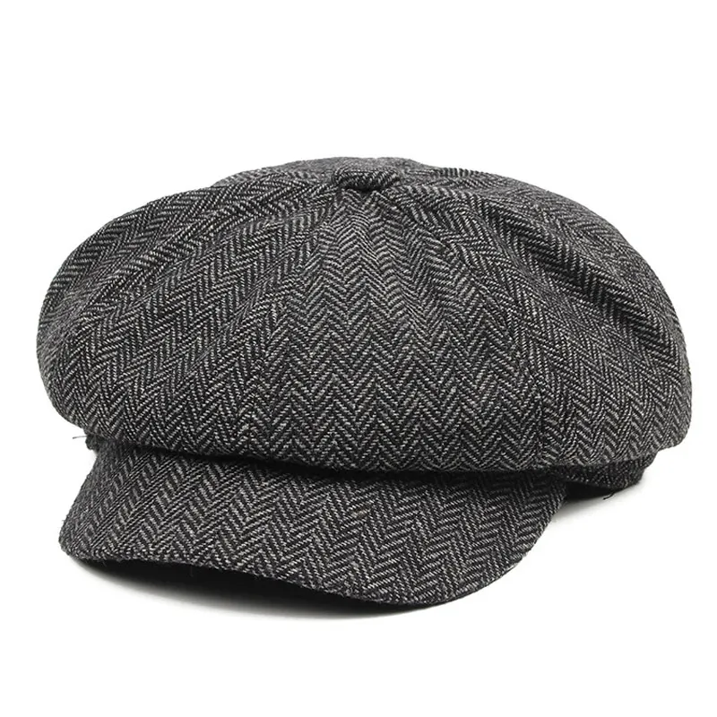 

Vintage Style Men's Panel Tweed Newsboy Caps Formfitting Driving Hat Khaki Gray