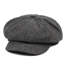 Estilo Vintage de los hombres del Panel Tweed Newsboy gorras Formfitting Driving Hat caqui gris