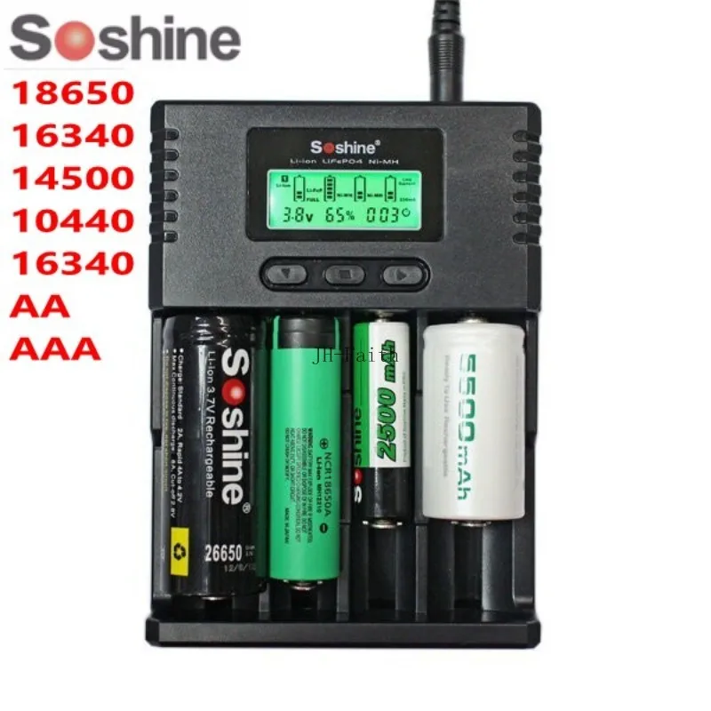 Soshine H4 lcd умное универсальное регулируемое зарядное устройство для 26650 18650 16340 Li-Ion LiIFePO4 NiMH 1,2 V C AA AAA w/Автомобильное зарядное устройство