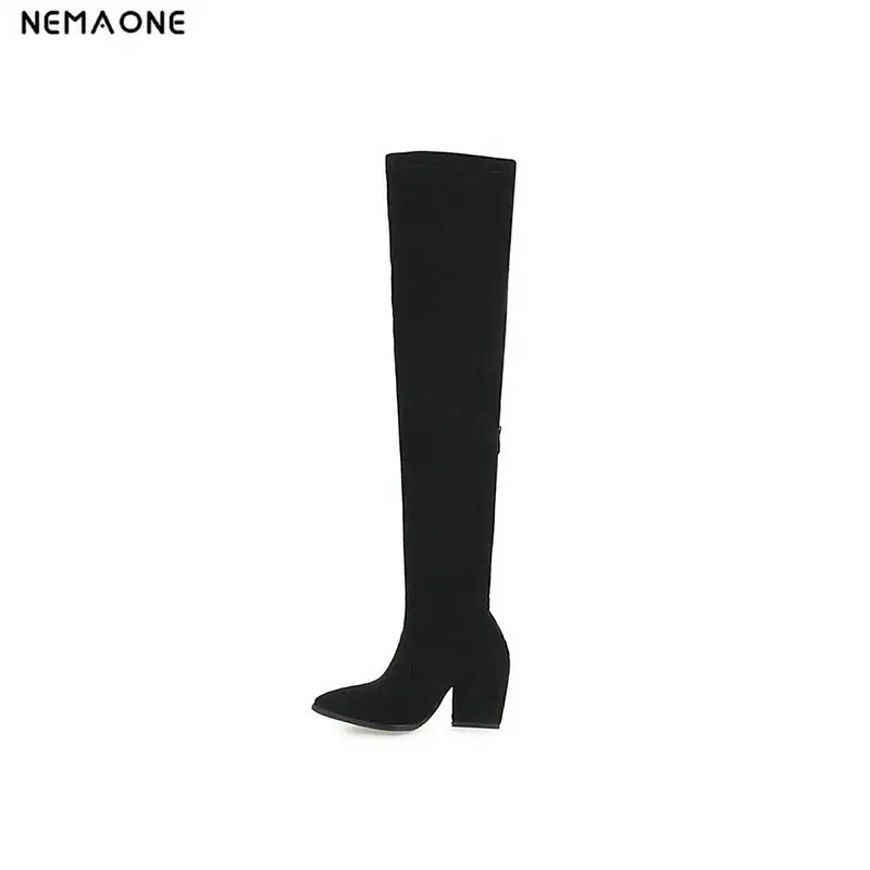 

New flock high Heels women over the knee boots poined toe ladies spring autumn Boots party dress shoes woman large Size 43