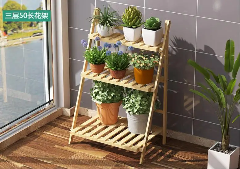 Bamboo3-layer суккулент стеллаж для хранения Бамбуковая рама твердый складной стойкий цветочный горшок подставка держатель - Цвет: 3 floor 50cm