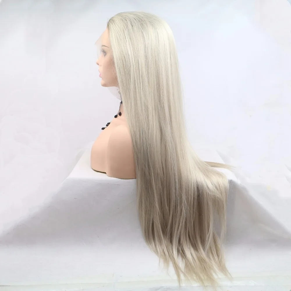 Marquesha бесклеевой блонд Омбре Кружева передние парики синтетические реалистичные вид сторона часть темные корни смешанные цвета