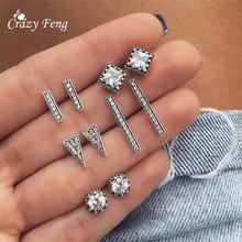 Мода 5 шт./компл. Богемские серьги-гвоздики для Для женщин геометрический Треугольники круглый Пронзительный серебро Цвет серьги, ювелирное изделие для тела