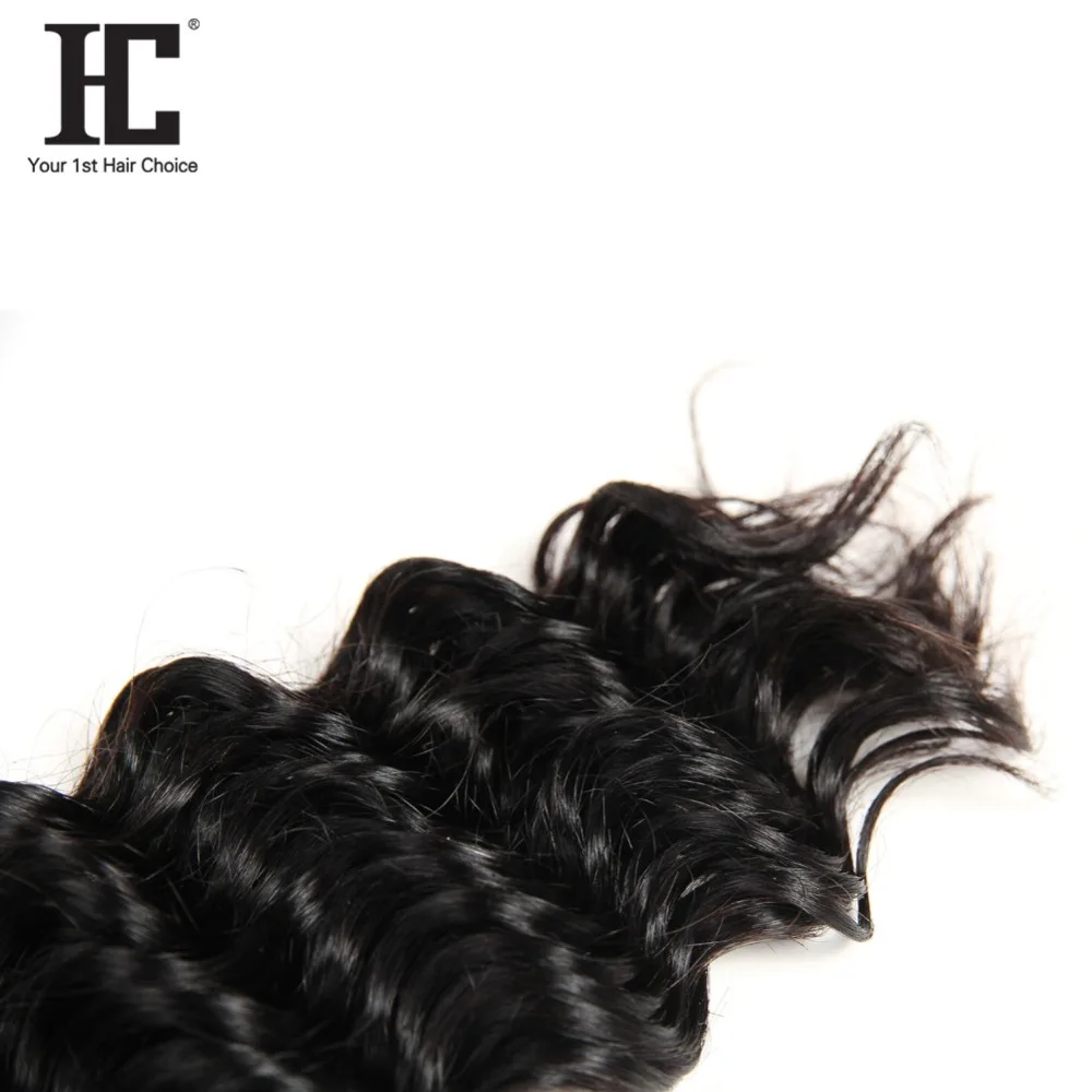 Clearance HC Human Hair Deep Wave 2 Bundles With 360 Frontal Pre Plucked Brazilian Hair Weave Bundles 3 PCS Natural Color Non Remy Hair 4