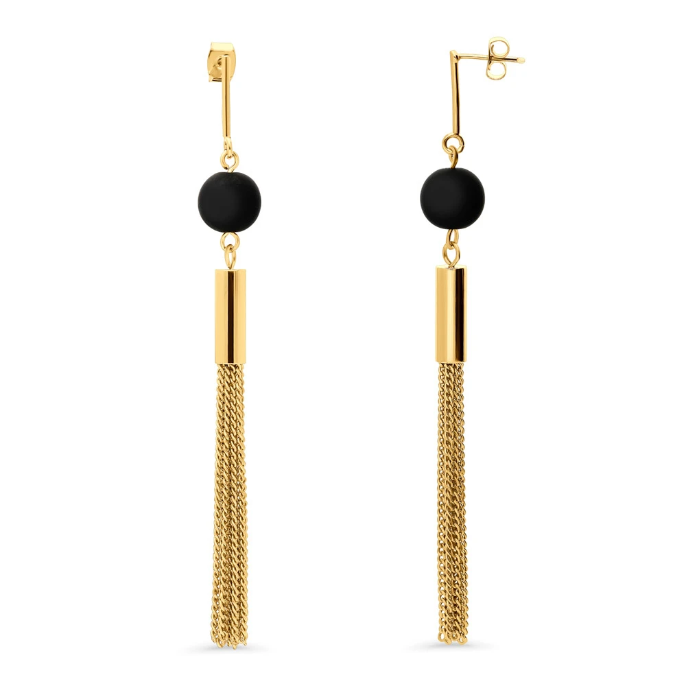 BERRICLE Gold Flashed Base Metal Tassel Ball Bead Fashion Statement Dangle Earrings #E1283-02