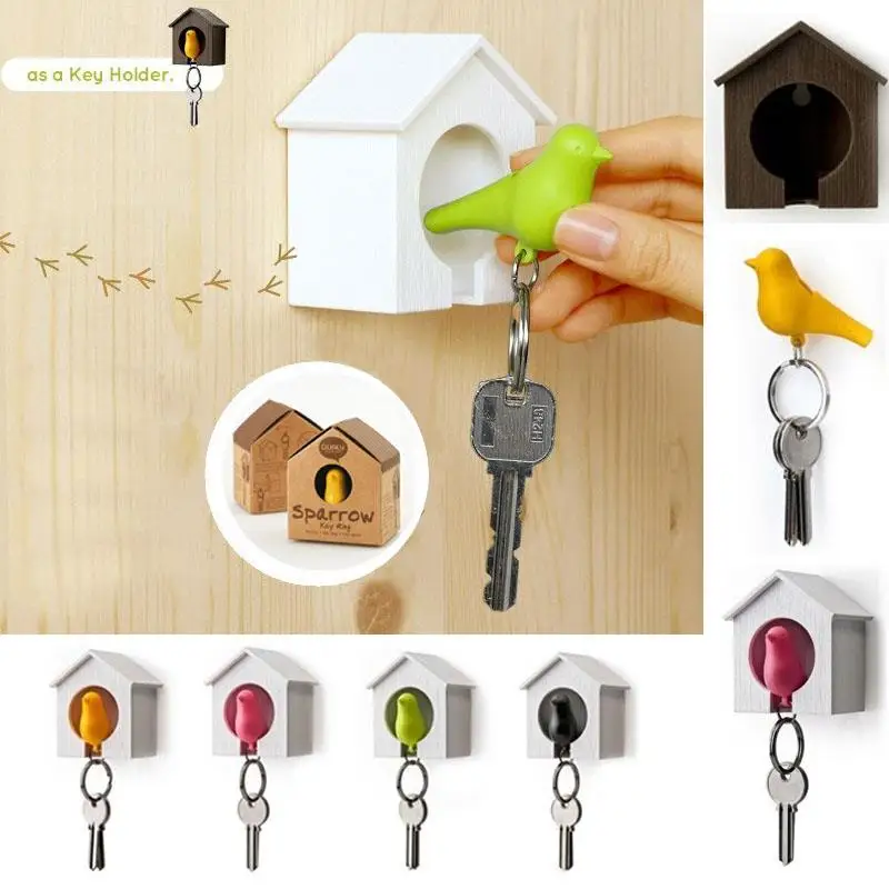 

Keychain Bird&House Designed Ring Key Holder Home Decor Hanger Set Bird Nest Keyring Creative Hangers Chain Fashion Birdhouse