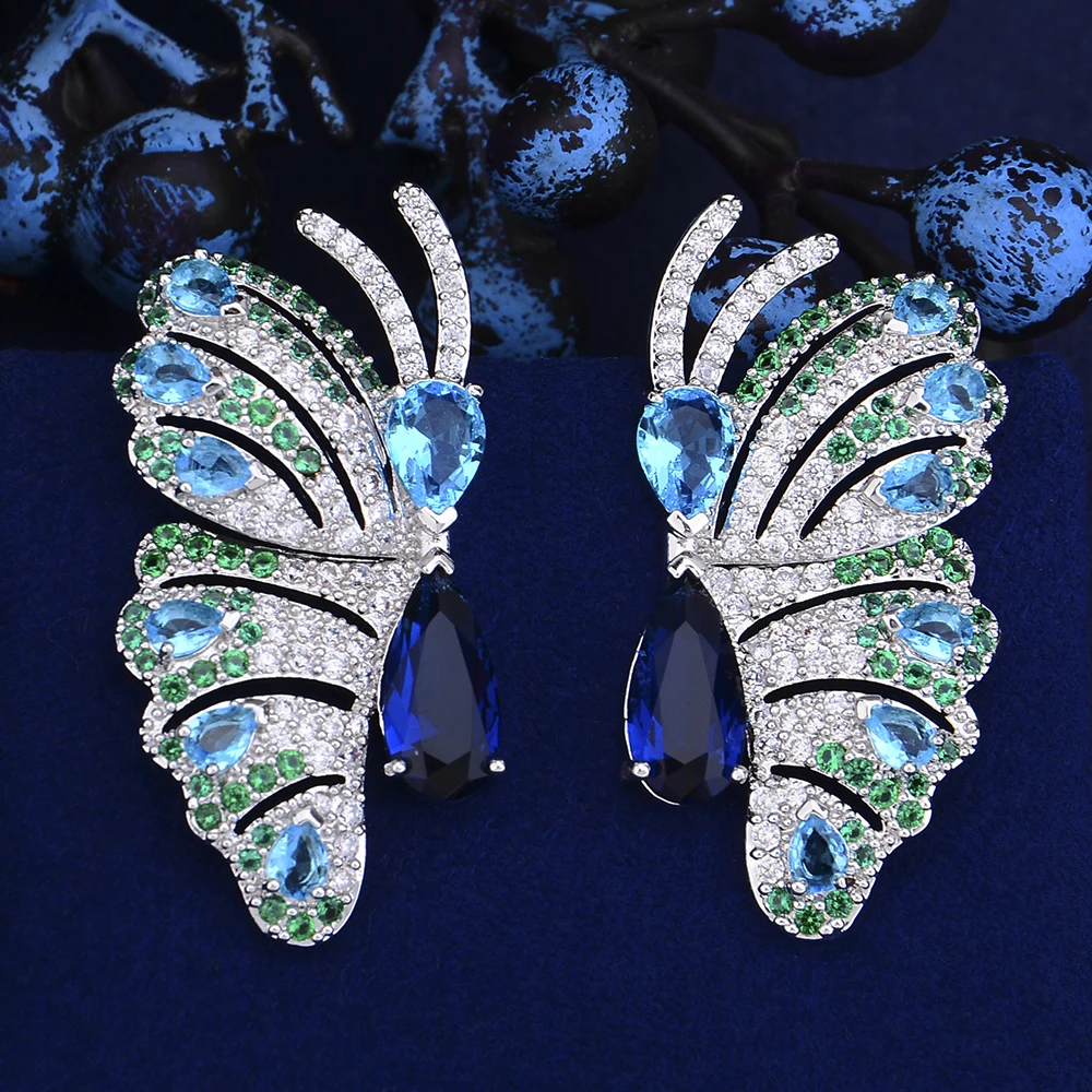 Godki Роскошный Многоцветный Сережка-гвоздик в форме бабочки для женщин Свадебные кубический циркон CZ свадебные серьги Богемия горячий подарок для мамы Модный