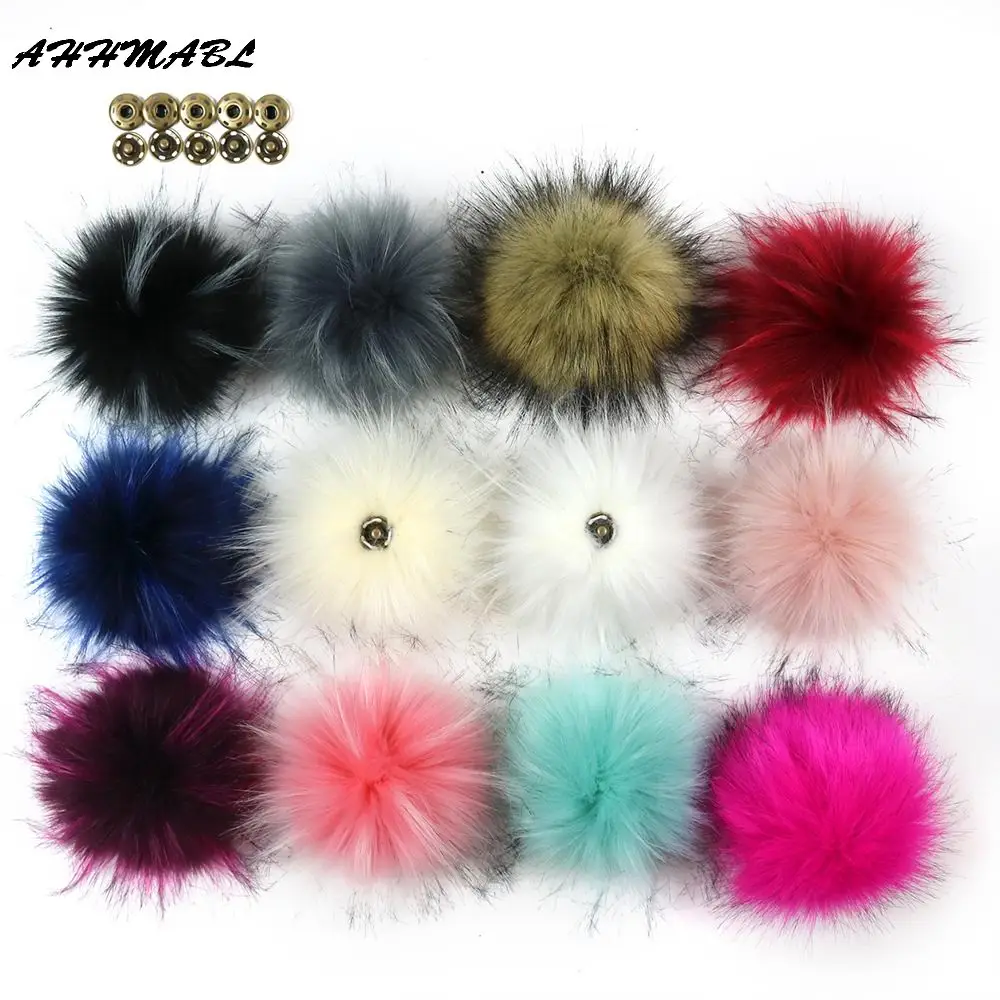 12pcs/lot 10cm DIY Faux Synthetic Raccoon Fur Pompom Fur Pom Poms for Women Kids Beanie Hats Caps Fox Ball For Shoes Caps Bags