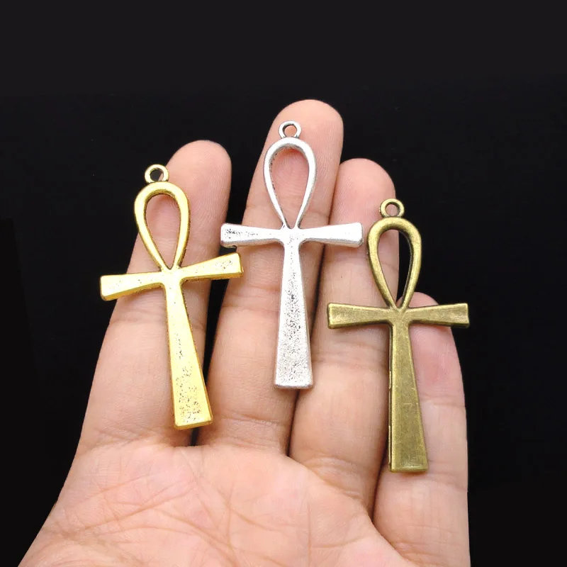 

25pcs- Antique Silver / Bronze / Gold Large ANKH Cross Charms Pendants 2 Sided 54x28mm
