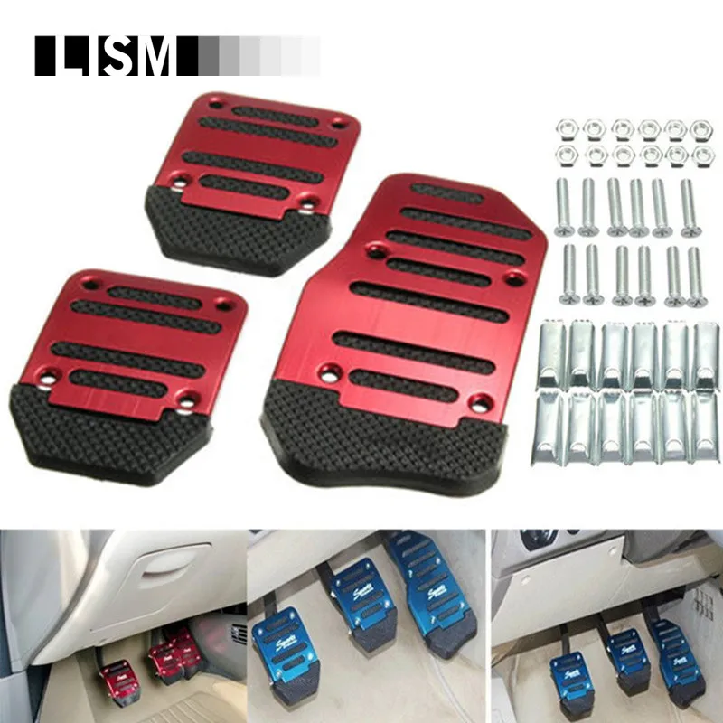 3PCS Red Blue Foot Rest Fuel Gas Brake Clutch Pedals Plate Cover Car