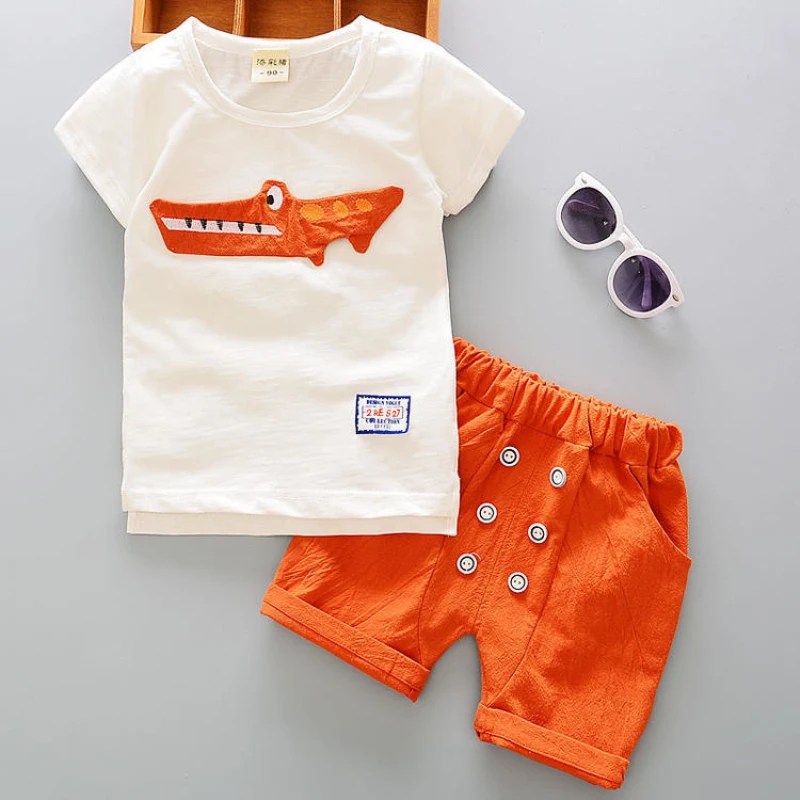 

boys clothing sets 2018 new summer children clothing fashion linen material baby boys Animal pattern for kids clothing sets