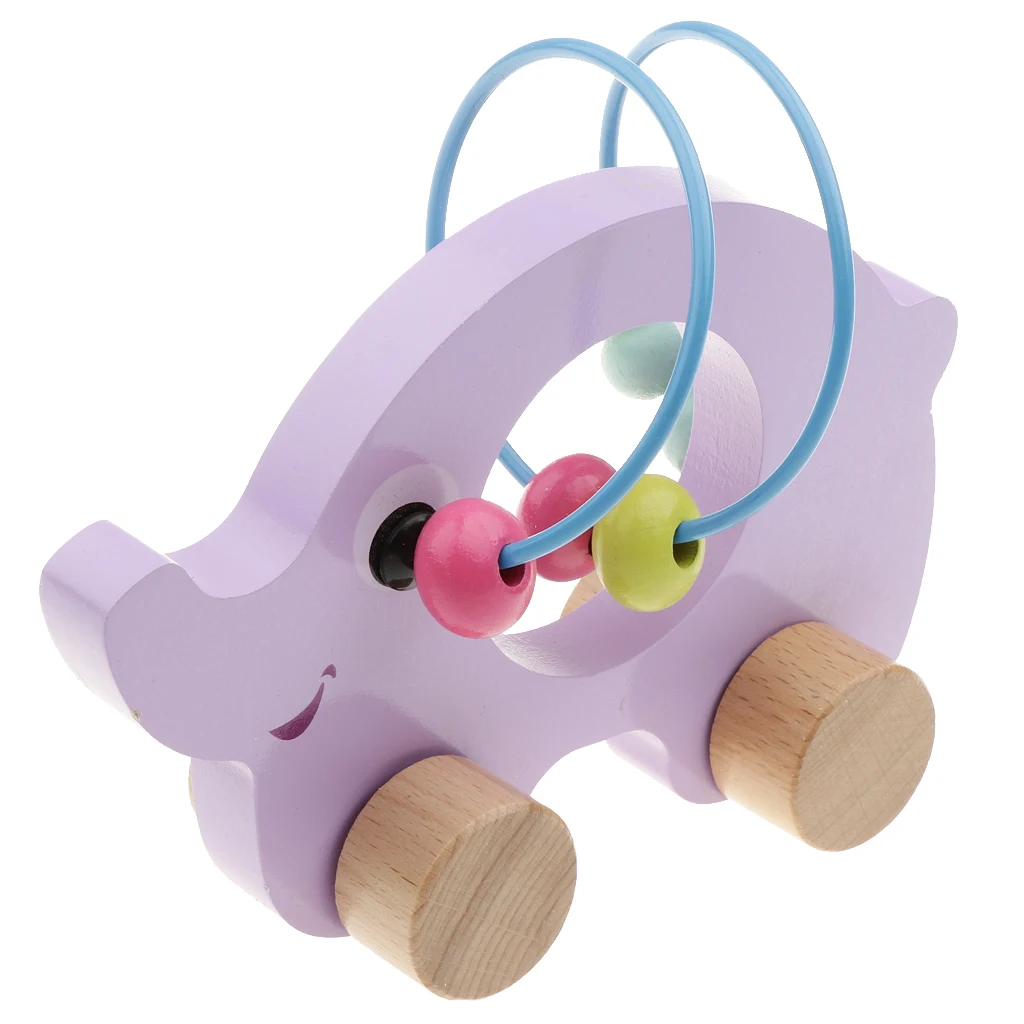 Baby Activity Bead Maze Puzzle, Toddler Baby Wooden Sliding Animal Roller Coaster Sliding Beads Game Developmental Toy