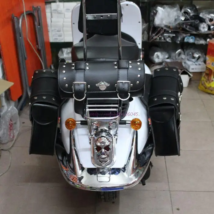 3 piece bag/set quality black LEATHER motorcycle saddle ...