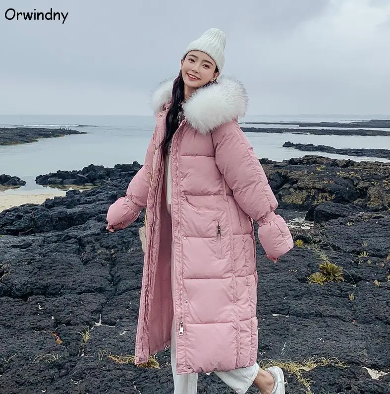 Женские зимние куртки с утолщенным мехом с капюшоном, теплые женские длинные парки, пальто с подкладкой, высокое качество, новинка - Цвет: Розовый