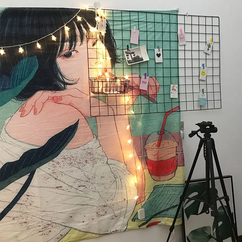 

Ins Style Decorative Tapestry Cartoon Lady Girl Pattern Wall Hanging Tapestry Living Room Bedroom Decor with Installation Tool