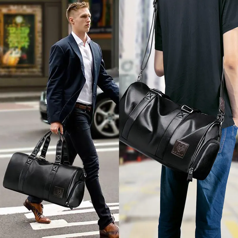 LIELANG bolso de viaje Negro para hombre bolso de viaje impermeable de cuero de gran capacidad de viaje bolso multifunción bandolera Casual - 2