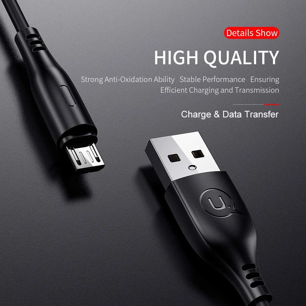 USAMS المصغّر usb كابل قصيرة 0.25 m 2 m 1 m سلك لسامسونج هواوي Xiaom redmi مايكرو كابل يو اس بي شاحن هاتف محمول يعمل بنظام تشغيل أندرويد كابل مايكرو الحبل