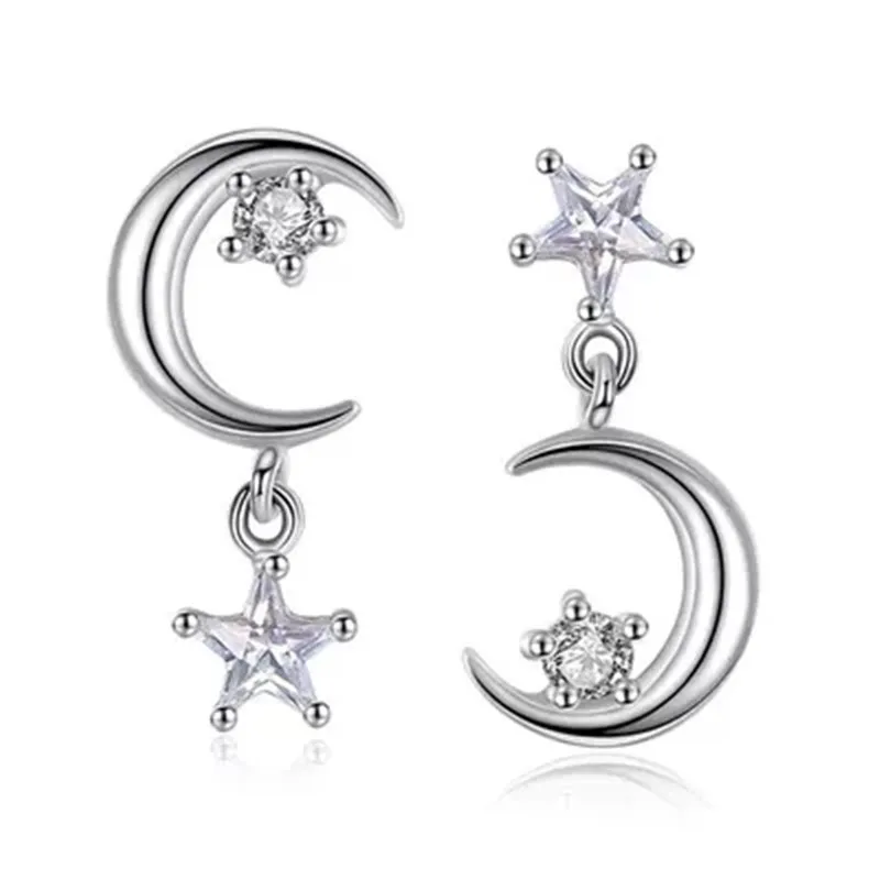 

925 Sterling silver Stud earrings set drill The moon Women fashion jewelry