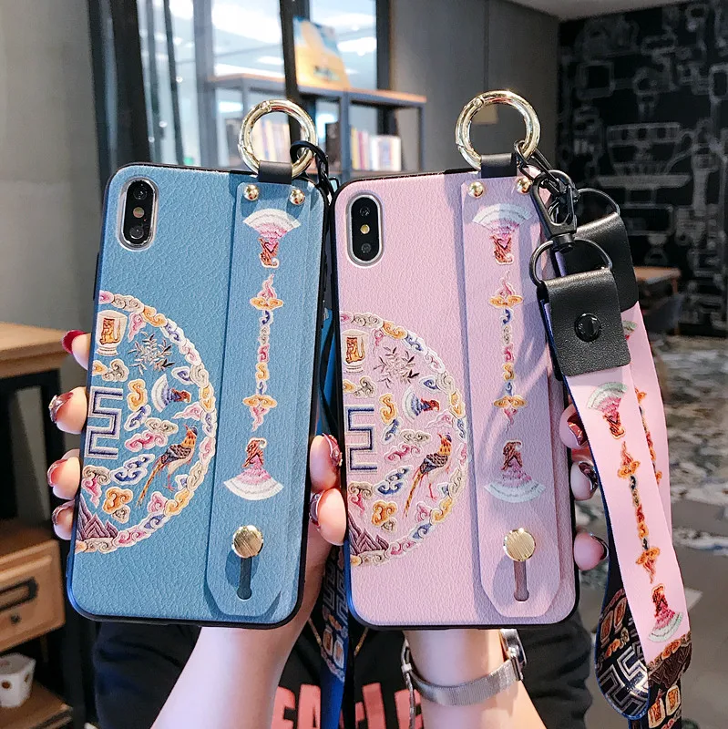 Lanyard Kickstand Phone Case For iphone 7 8 6 6s plus X Xs max XR Flower Soft Silicone Wrist Strap Phone  Case For iPhone X XS 10 (5)