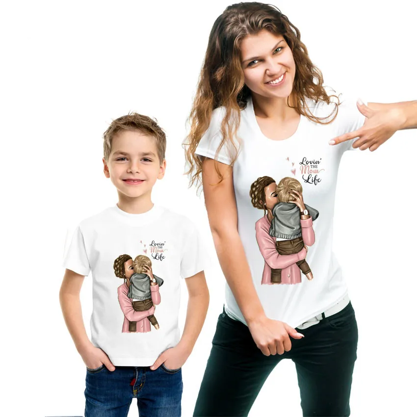 Повседневные одинаковые футболки с принтом для мамы и дочки, одежда для семьи, Одинаковая одежда для мамы и сына