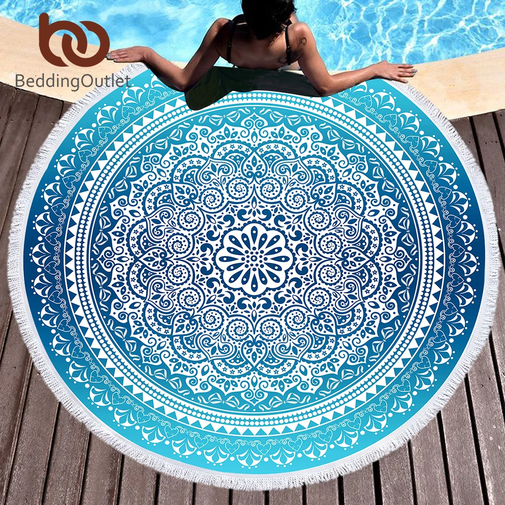 BeddingOutlet Bohemian Runde Strand Handtuch Sky Blau Quaste Mandala Tapisserie Yoga Matte Floral Toalla Sonnencreme Boho Decke Kaufen