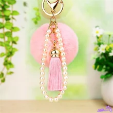2017 Cute pompom keychain pearl key chain fluffy fake rabbit fur ball women tassel car bag pompon Clover key ring pom pom Gift 2017 Cute pompom keychain pearl key chain fluffy fake rabbit fur ball women tassel car bag pompon Clover key ring pom pom Gift