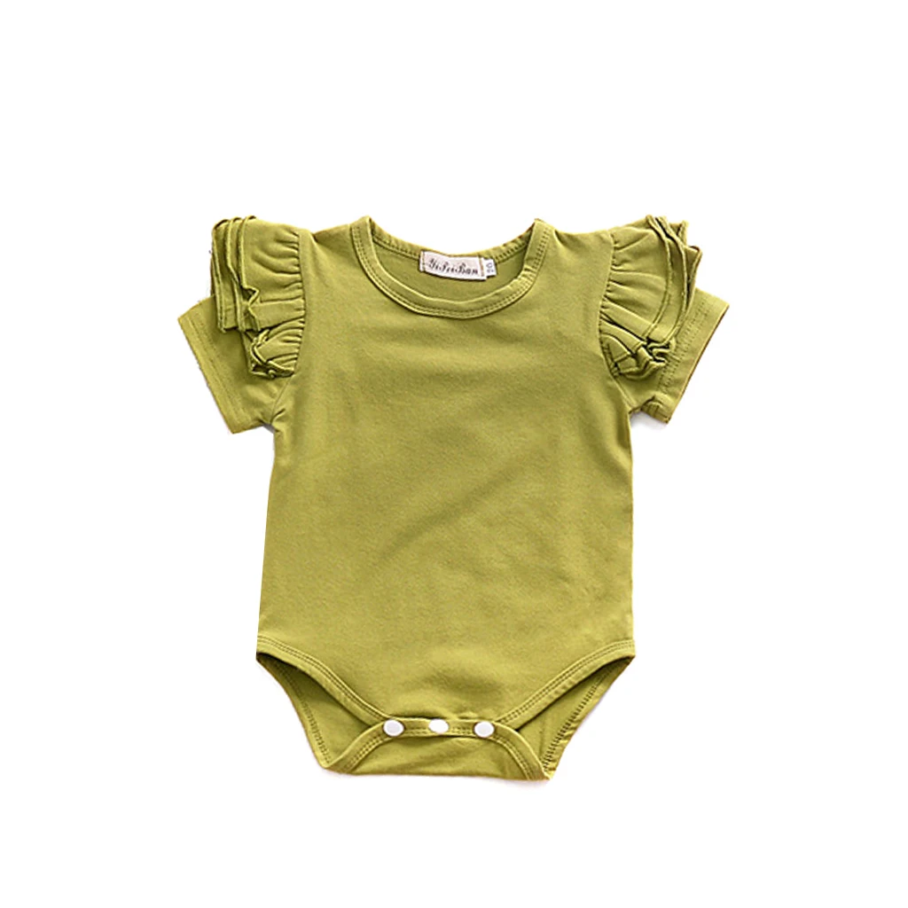 Разноцветное летнее хлопковое однотонное боди с короткими рукавами для маленьких девочек; одежда для близнецов; комбинезон для малышей - Цвет: Зеленый