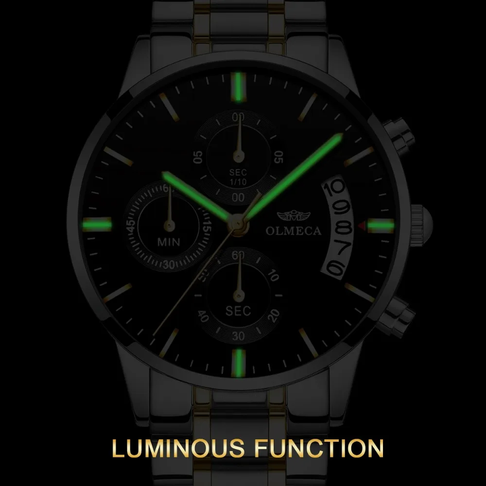  OLMECA Men Watches Luxury Men's Fashion Stainless Steel Watch Military Waterproof Quartz Wristwatch