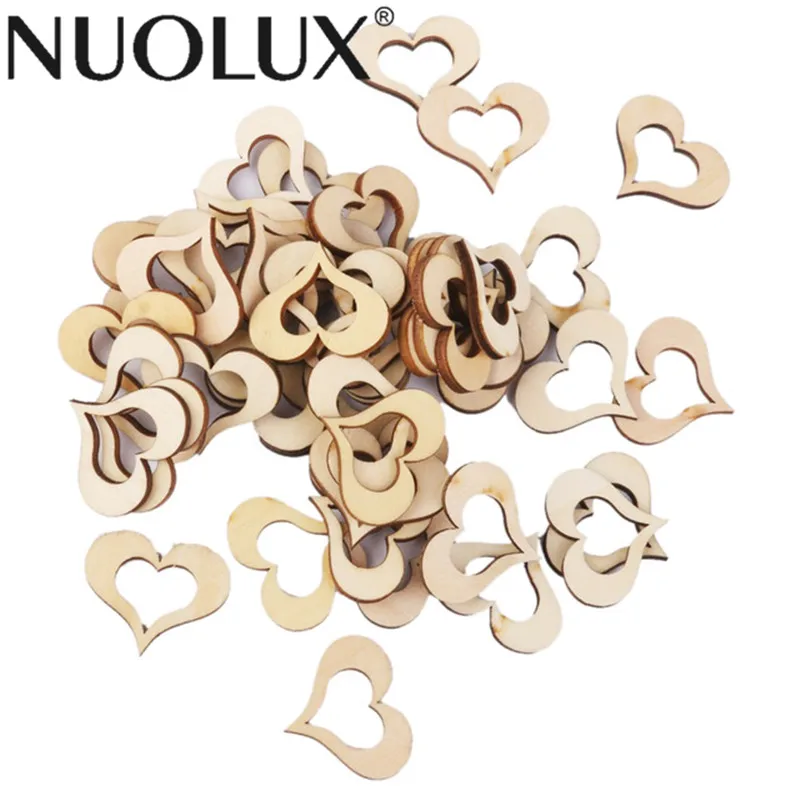 

50pcs 30mm DIY Blank Hollow Wooden Heart Embellishments Crafts Wedding Love Tags String Hanging (Wood Color)
