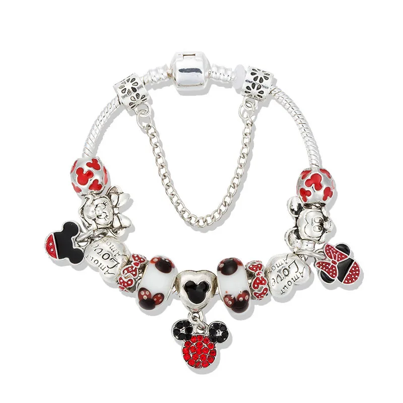 ANNAPAER Minnie Heart Charm Bracelet Bangle for Women Jewelry DIY Mickey Pendant Fit Original Gifts B19003|Браслеты с шармами| |