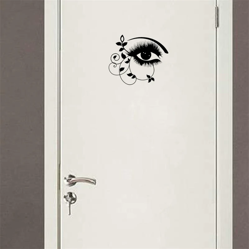 

YOJA 25*20CM Abstract Girl Eye Eyelashes Wall Sticker Door Art Decal Graphics Black Accessories A40364