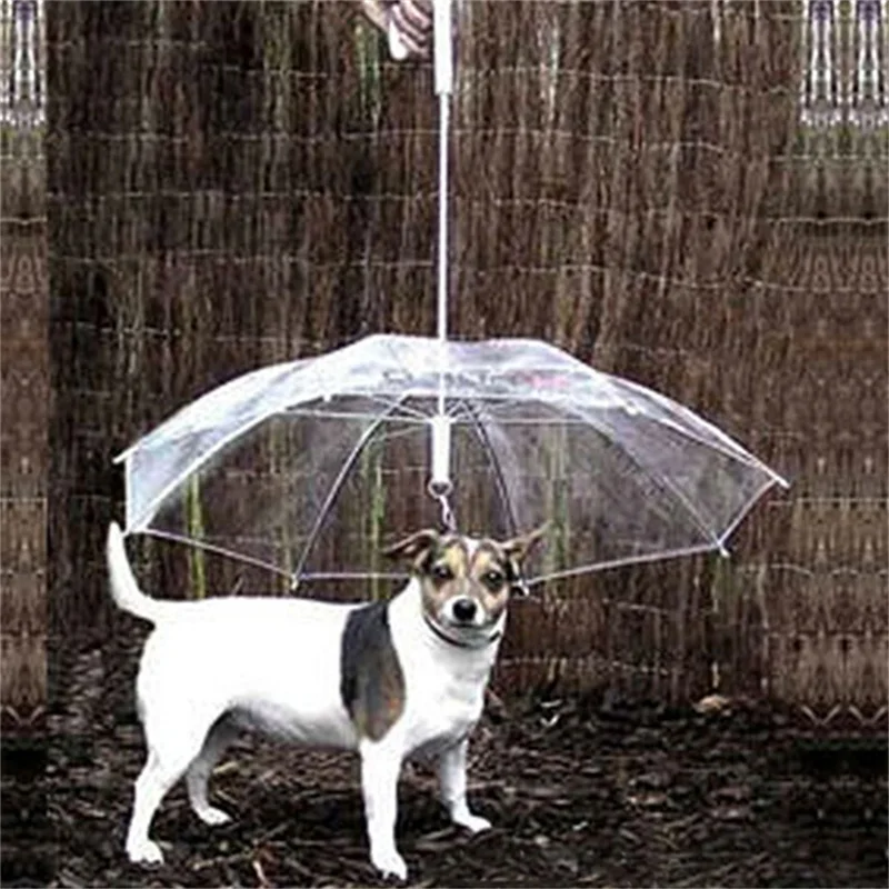 

Dog Walking Waterproof Clear Cover Built-in Leash Rain Sleet Snow Pet Umbrella