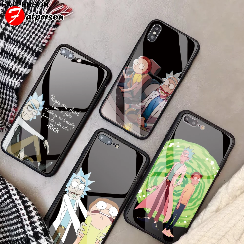 ريك Morty المخلل إطار زجاجي قوي للهاتف المحمول ل iphone 8 7 6 ثانية 6 X زائد XS حالة مخصصة DIY الغلاف الخلفي ل iphone XR XS ماكس