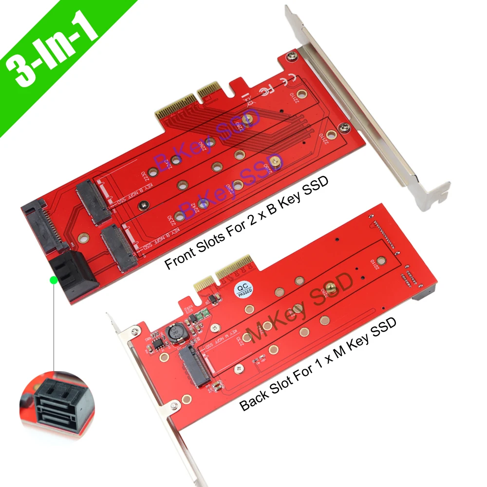 3 в 1 PCIe 0x4 до основанная на NVMe AHCI M ключ и 2 SATA B Ключ SSD адаптер карта PCI Express