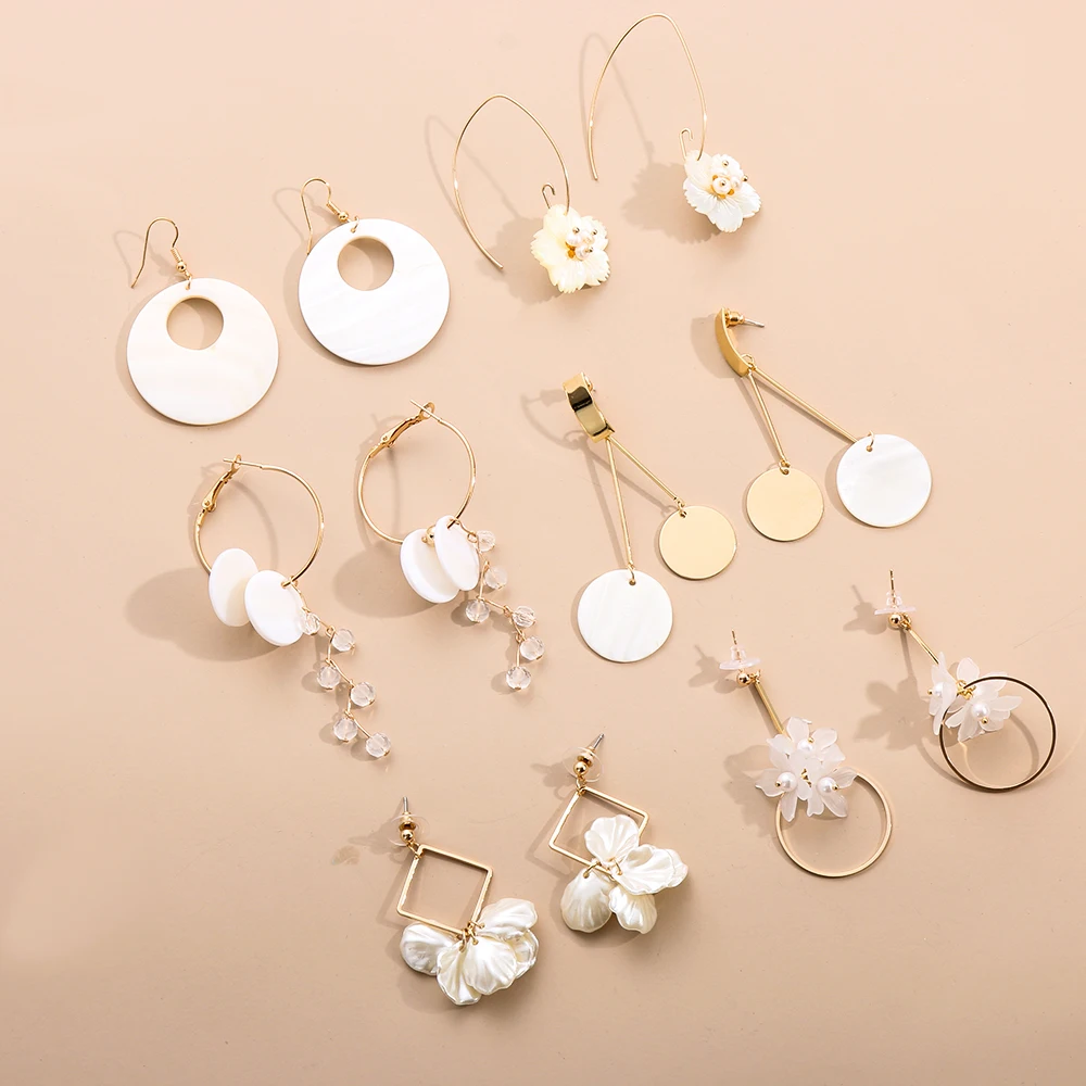 

Korean Handmade Shell Petals Geometric Transparent Acetate Asymmetric Long Earrings Simple Branch Statement Earrings Jewelry