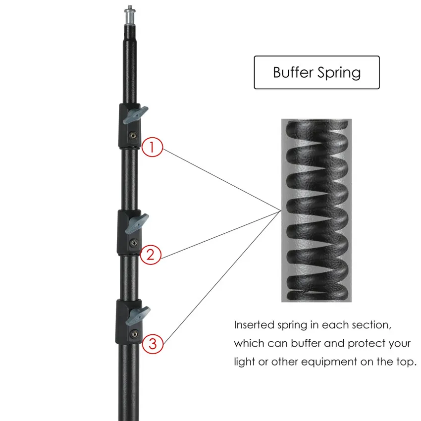 2,6 м сверхмощный стальной металлический фото-видео светильник с буферной пружиной Штатив для студийного софтбокса видео отражатель, максимальная нагрузка 15 кг