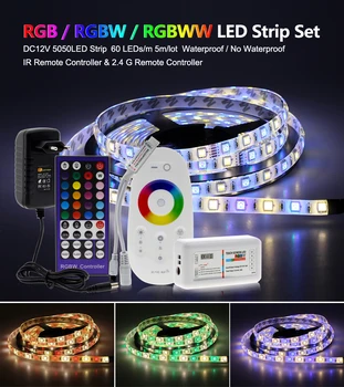 

5M 300LEDs RGB Color Changeable 5050 LED Strip RGB / RGBW / RGBWW Flexible LED Light + Remote Controller + 12V 3A Power Adapter